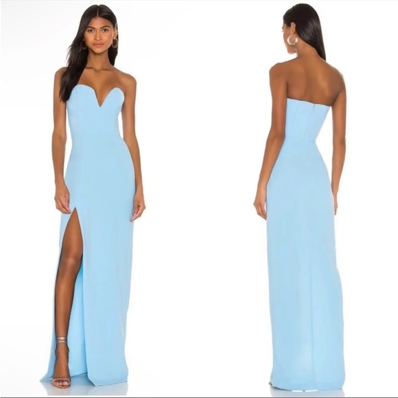 Amanda Uprichard x Revolve Cherri Strapless Maxi Gown In Pacific Blue